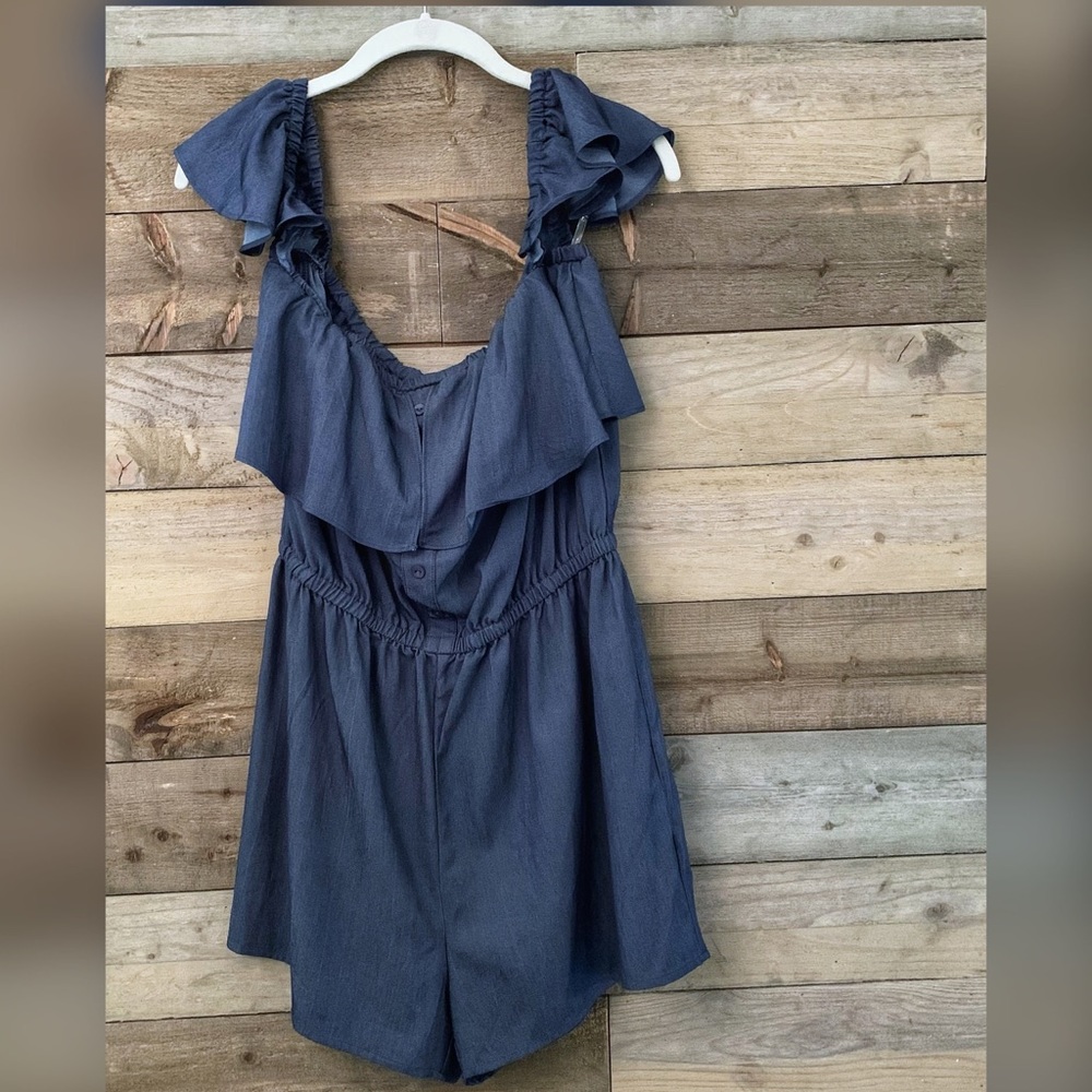 NWT Denim Blue Ruffle Romper by Le Lis